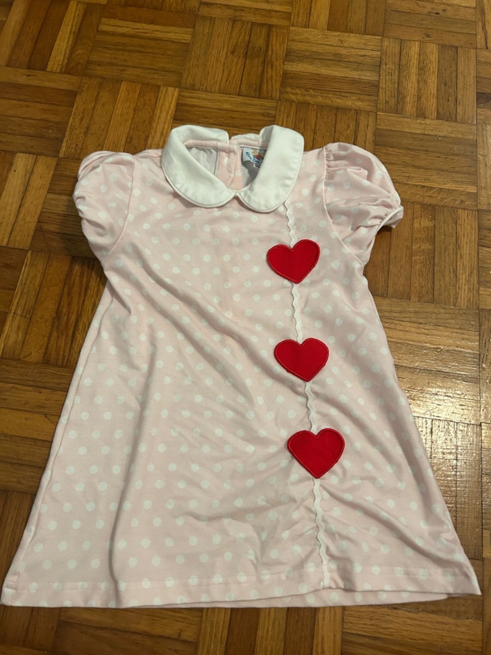 Pink Polka Dot Heart-Appliqué Nightgown with White Peter Pan Collar